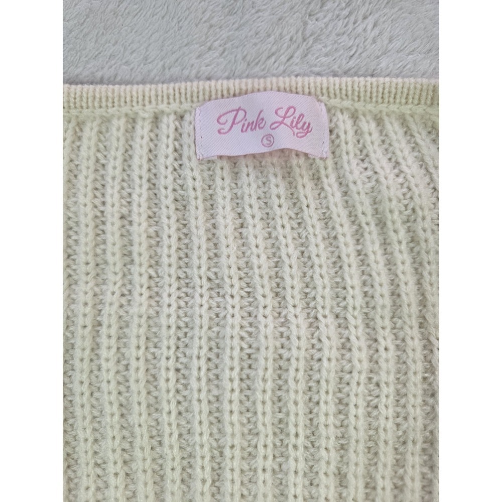 Pink Lily Cream Cropped Knit Cardigan Gold Heart Buttons Coquette Small - Picture 3 of 7